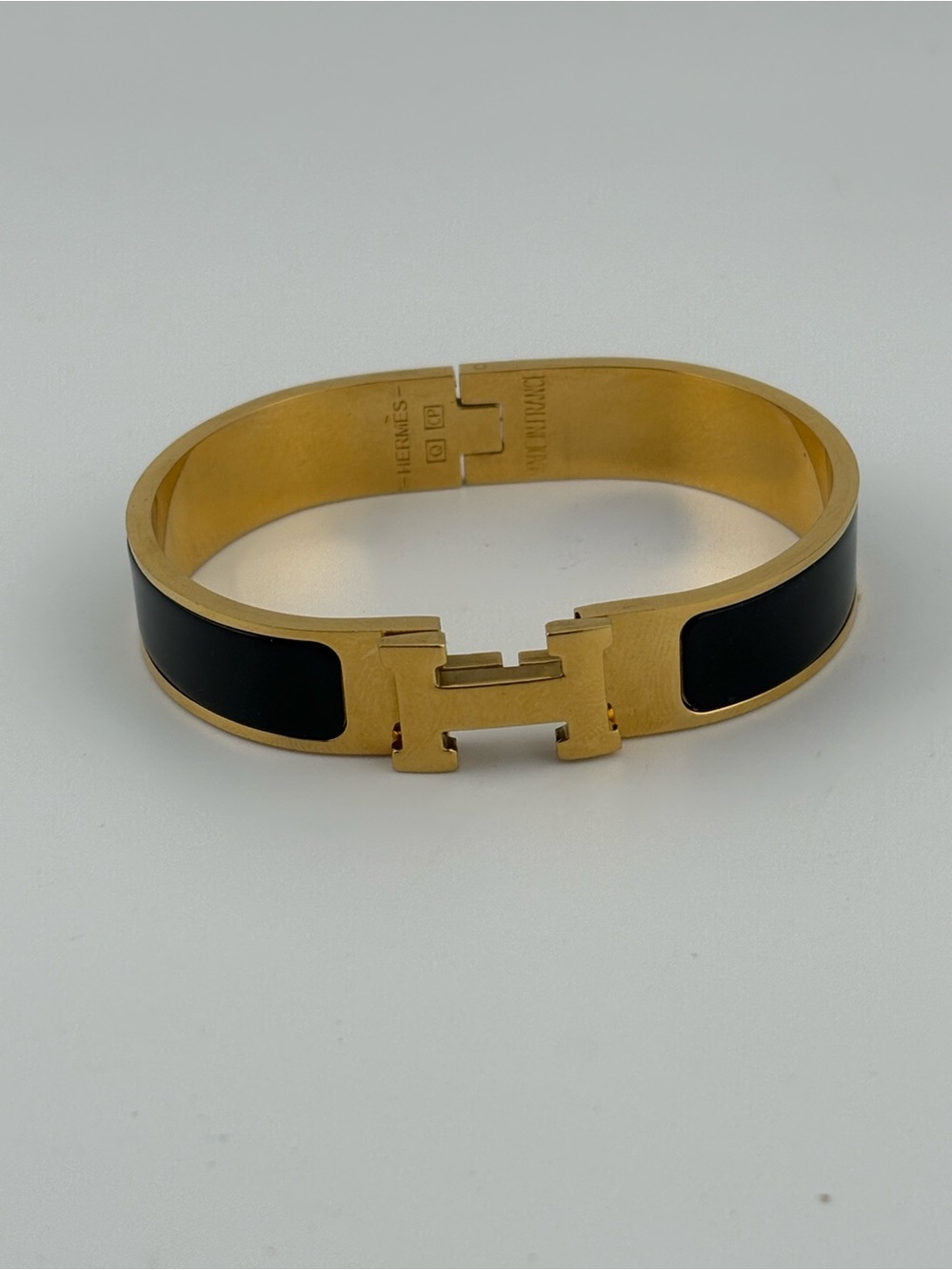 Hermès H Clic Clac Bracelet – Black & Gold Tone | Fits Up to 6.5” Wrist - Picture 2 of 12
